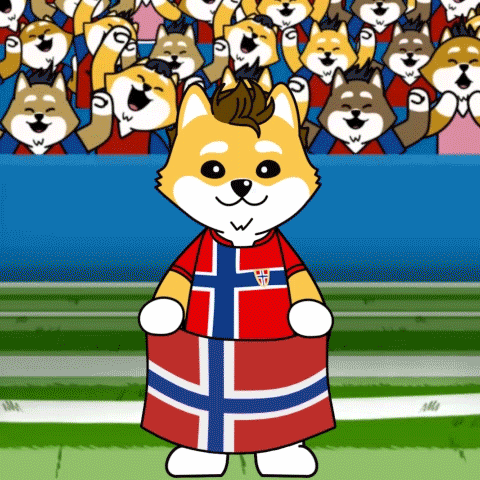 A Cartoon Dog Holding A Norwegian Flag GIF