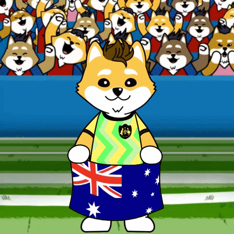 A Cartoon Dog Is Holding A British Flag In Front Of A Crowd GIF