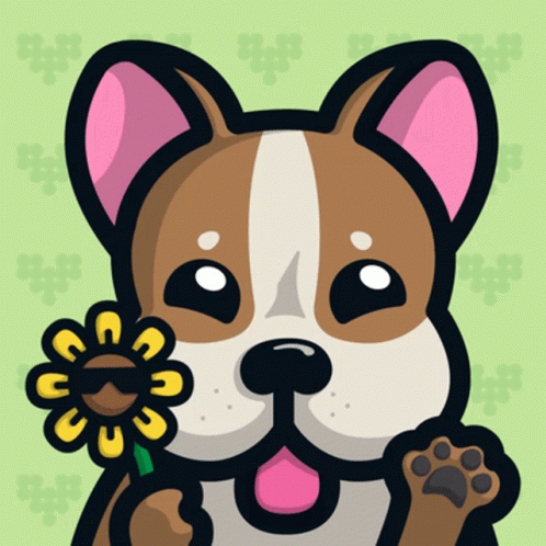 A Cartoon Dog Is Holding A Flower With The Letter U On It GIF