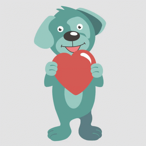 A Cartoon Dog Is Holding A Large Red Heart GIF