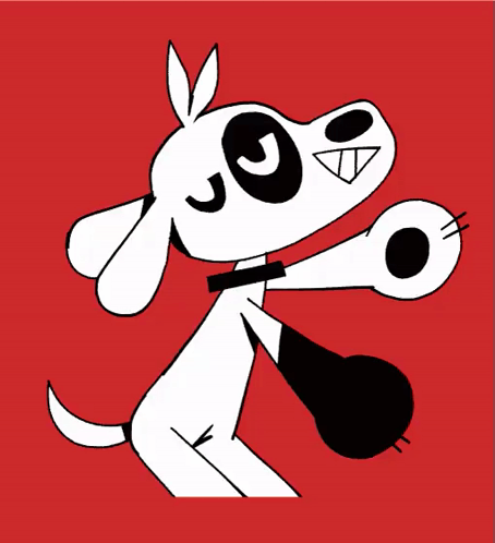 A Cartoon Dog Is Holding A Microphone In Its Mouth GIF