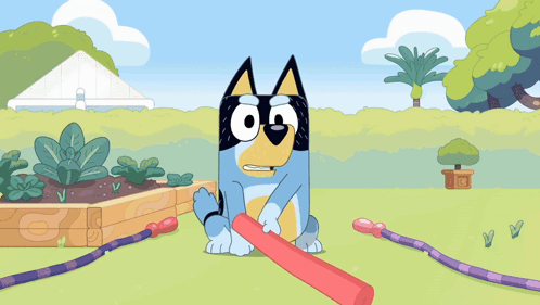 A Cartoon Dog Is Holding A Red Stick GIF