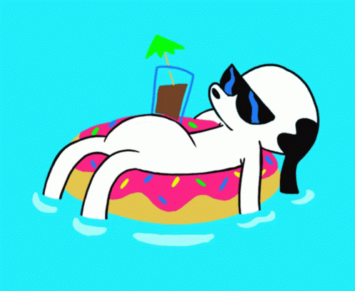 A Cartoon Dog Is Laying On A Donut Float With A Drink GIF