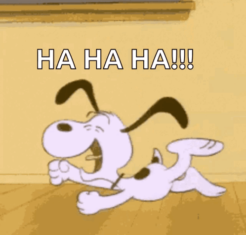 A Cartoon Dog Is Laying On The Floor And Laughing With The Words `` Ha Ha Ha !! '' GIF