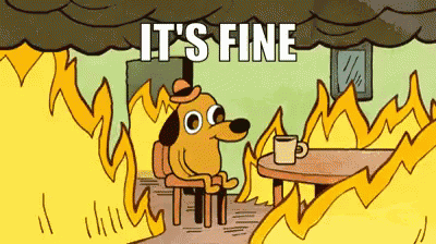 A Cartoon Dog Is Sitting At A Table In Front Of A Fire With The Words `` It 'S Fine '' GIF