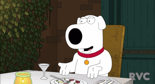A Cartoon Dog Is Sitting At A Table With A Martini Glass GIF