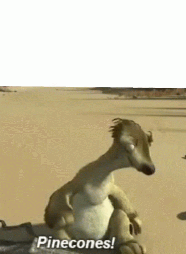 A Cartoon Dog Is Sitting On A Sandy Beach And Says Pinecones . GIF
