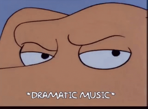A Cartoon Dog Is Sitting On A Sidewalk Next To A Sign That Says " Dramatic Music " GIF