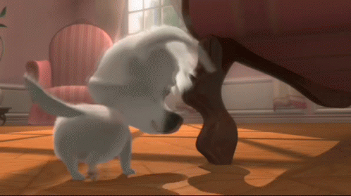 A Cartoon Dog Is Standing On Its Hind Legs Next To A Chair GIF