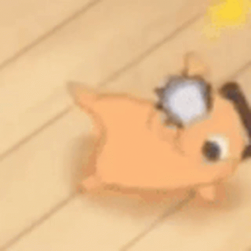 A Cartoon Dog Is Walking On A Wooden Floor With A Yellow Ball In Its Mouth . GIF