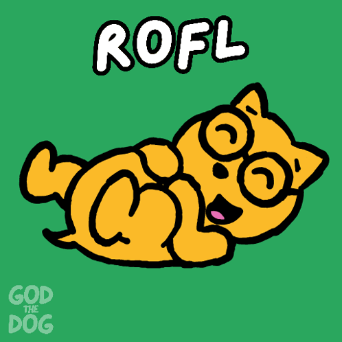 A Cartoon Dog Laying On Its Back With The Words Rofl Above It GIF