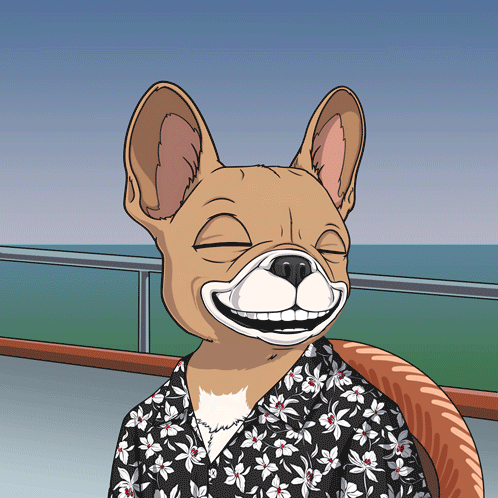 A Cartoon Dog Wearing A Floral Shirt Is Smiling GIF
