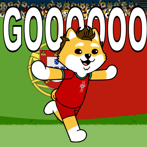 a cartoon dog wearing a red and white jersey with the word portugal on it