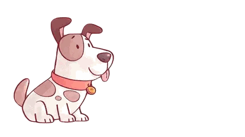 a cartoon dog wearing a red collar and a bell