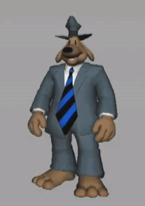 A Cartoon Dog Wearing A Suit And Tie With A Hat On His Head GIF