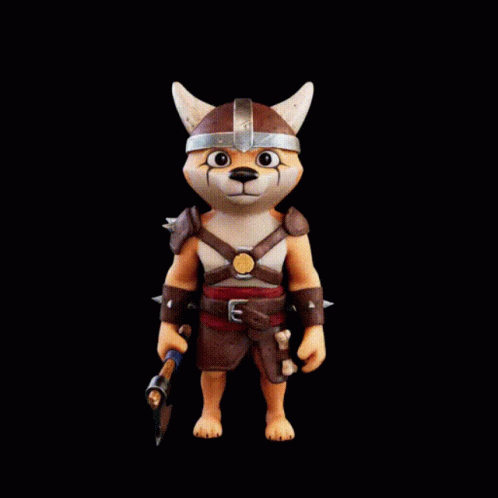 a cartoon dog wearing a viking costume is holding an axe