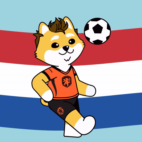 a cartoon dog wearing an orange jersey with a lion on it