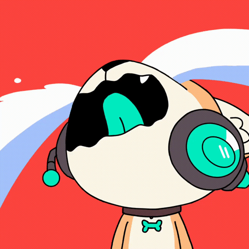 A Cartoon Dog Wearing Headphones And A Bone On His Chest Is Crying GIF
