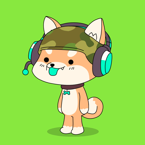 A Cartoon Dog Wearing Headphones And A Camo Helmet GIF