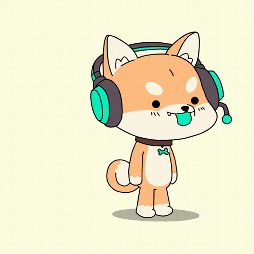 A Cartoon Dog Wearing Headphones And A Collar With A X On It GIF