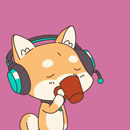 A Cartoon Dog Wearing Headphones Is Drinking From A Mug GIF