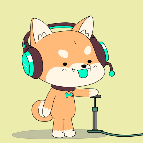 A Cartoon Dog Wearing Headphones With A Bow Tie GIF