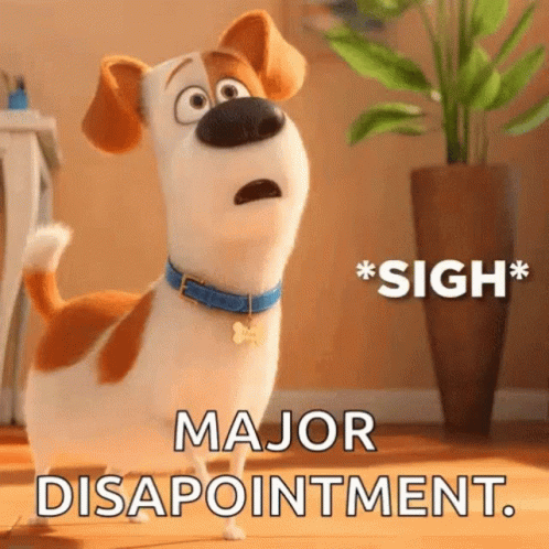 A Cartoon Dog With A Blue Collar Is Standing In Front Of A Potted Plant And Says Major Disappointment GIF