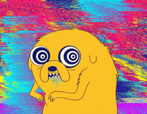 A Cartoon Dog With A Hypnotic Look On His Face And A Colorful Background . GIF