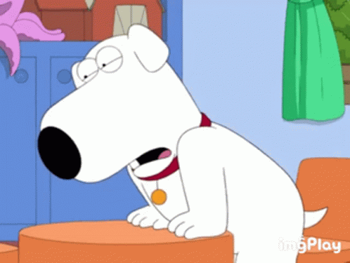 A Cartoon Dog With A Red Collar Is Sitting On An Orange Chair . GIF