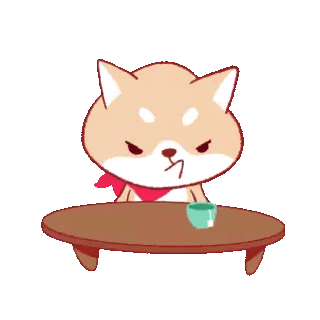 a cartoon dog with a red scarf around its neck standing on a table