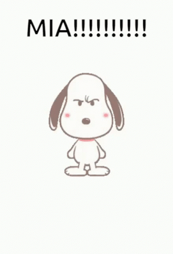 A Cartoon Dog With An Angry Look On His Face And The Words Mia Written Above Him GIF