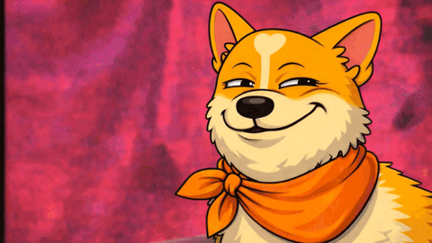 A Cartoon Dog With An Orange Scarf Around Its Neck Is Smiling GIF