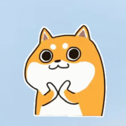 A Cartoon Dog With Big Eyes And A Mustache Is Holding Its Paws Together . GIF