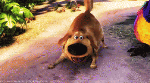 A Cartoon Dog With Big Eyes Is Running On The Ground GIF