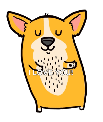 A Cartoon Dog With Its Eyes Closed And The Words I Love You On Its Chest GIF