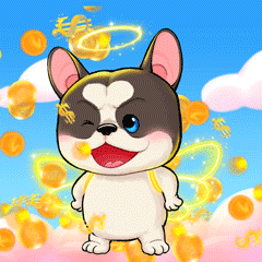 A Cartoon Dog With Wings And A Halo Around Its Head GIF