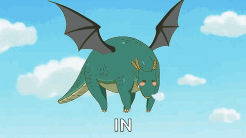 A Cartoon Dragon Is Flying In The Sky With The Word In Written Below It GIF