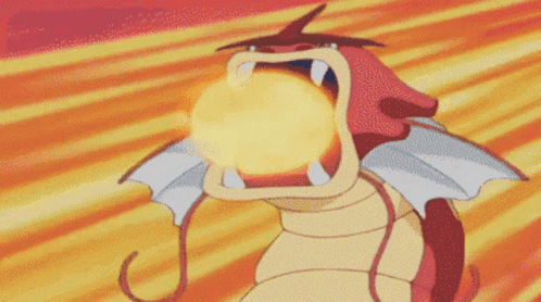 A Cartoon Dragon Is Flying Through The Air With A Fireball Coming Out Of Its Mouth . GIF