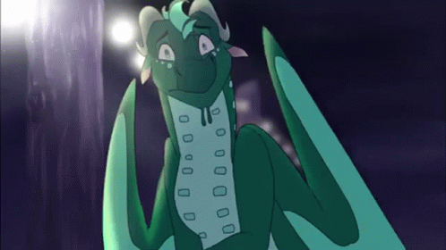 A Cartoon Dragon With A Sad Look On Its Face Is Sitting On A Rock . GIF