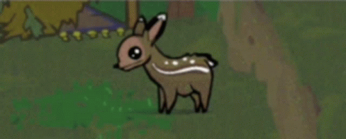 A Cartoon Drawing Of A Baby Deer Standing In The Grass GIF