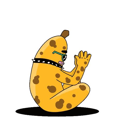 a cartoon drawing of a banana wearing sunglasses and a studded collar