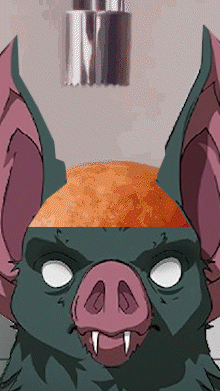 A Cartoon Drawing Of A Bat With A Pig Nose And White Eyes GIF