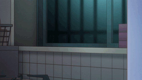 A Cartoon Drawing Of A Bathroom With A Sliding Glass Door GIF