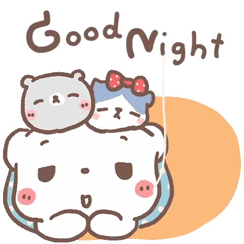 a cartoon drawing of a bear and a cat saying " good night "