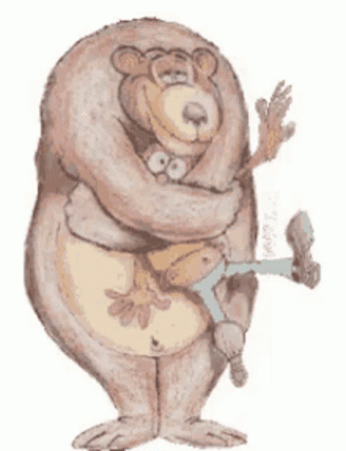 A Cartoon Drawing Of A Bear Holding A Small Child GIF