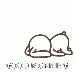 A Cartoon Drawing Of A Bear Laying Down With The Words `` Good Morning '' Written Below It . GIF