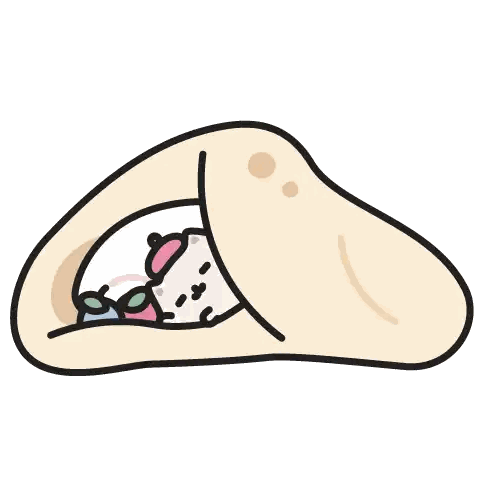 a cartoon drawing of a bear sleeping in a tortilla