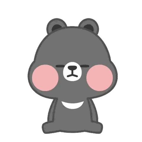 a cartoon drawing of a bear with pink cheeks and a red nose