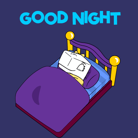 A Cartoon Drawing Of A Bed With A Sheep And The Words " Good Night " Above It GIF