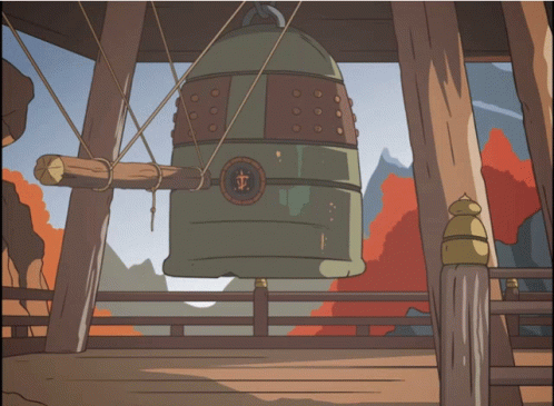 A Cartoon Drawing Of A Bell With A Chinese Symbol In The Middle GIF